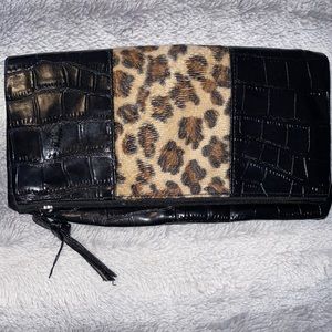 Leopard & Black Large Clutch